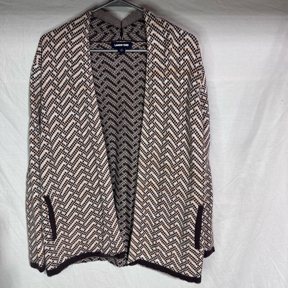 Lands’ End chevron pattern 100% cotton open knit cardigan Size Medium
